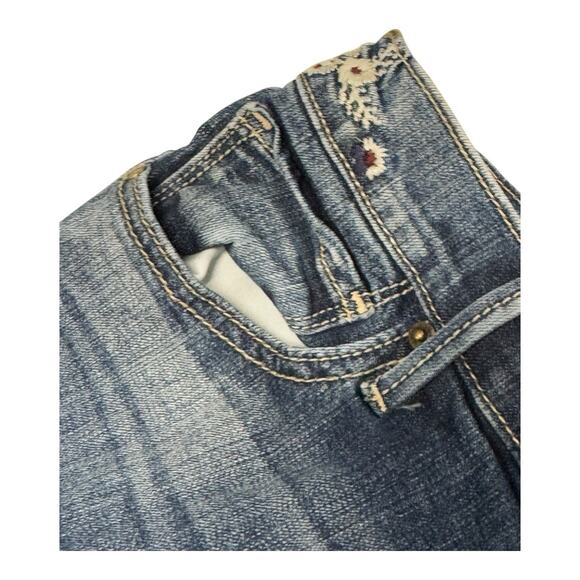 Driftwood Farrah Embroidered Flare Jeans Women's Size 27 Blue Denim Frayed Hem - Picture 3 of 15
